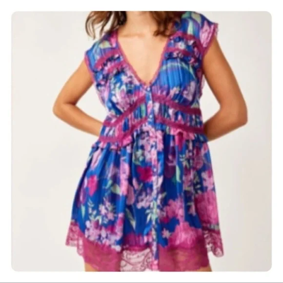 Free People SPRING FLING MINI DRESS SIZE LARGE - Picture 4 of 16